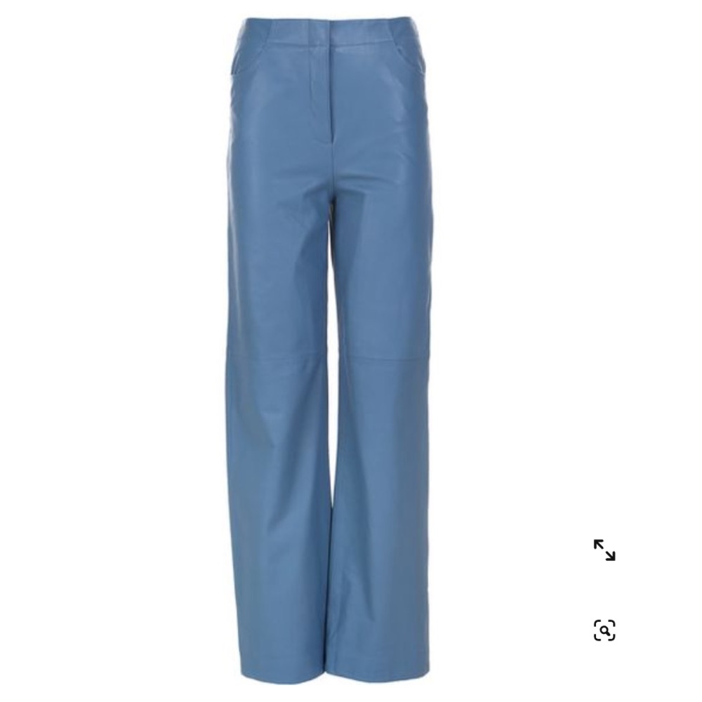 Tibi Blue Leather Straight Leg Pants